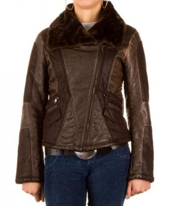 Leren dames jas biker jack bont bruin XS