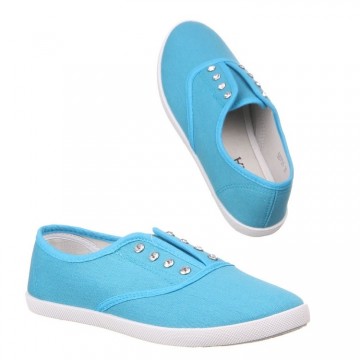 Linnen instap sneakers strass blauw