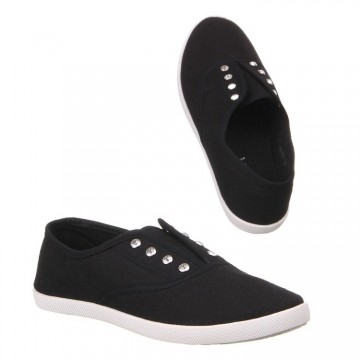 Linnen instap sneakers strass zwart