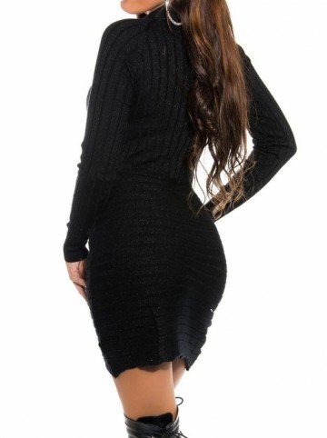 Mini jurk met strass glitters drapering zwart Koucla