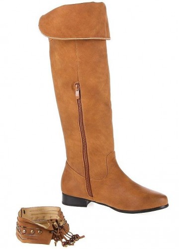 Overknee laarzen dames met losse sierband camel bruin