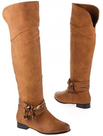 Overknee laarzen dames met losse sierband camel bruin
