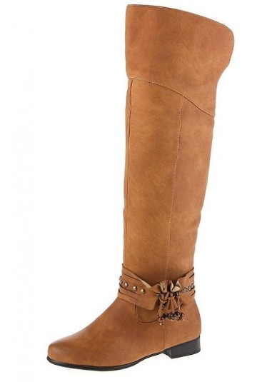Overknee laarzen dames met losse sierband camel bruin