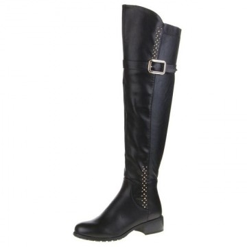 Overknee laarzen dames 56 cm hoog studs gevoerd zwart