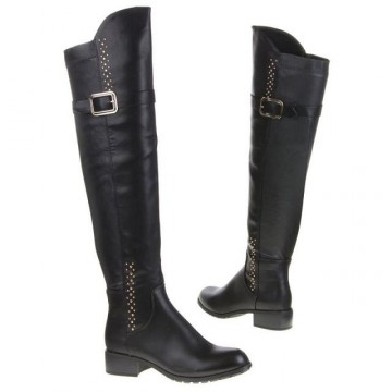 Overknee laarzen dames 56 cm hoog studs gevoerd zwart