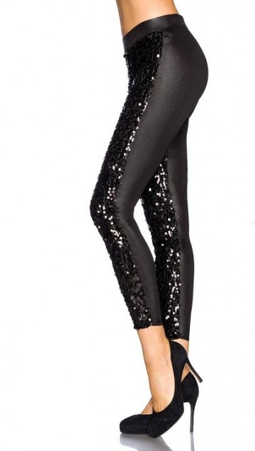 Pailletten legging wetlook zwart