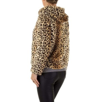 Panterprint fluffy bont jas beige