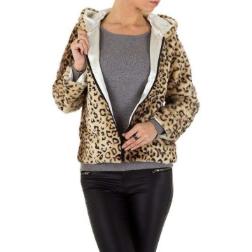 Panterprint fluffy bont jas beige
