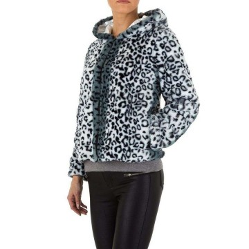 Panterprint fluffy bont jas grijs