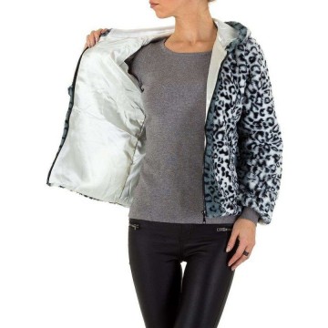 Panterprint fluffy bont jas grijs