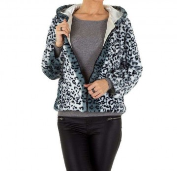 Panterprint fluffy bont jas grijs