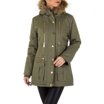 Parka winterjas khaki / legergroenbont capuchon