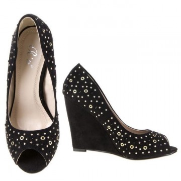 Peep toe dames pumps 10 cm sleehak studs strass zwart