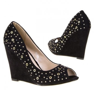 Peep toe dames pumps 10 cm sleehak studs strass zwart