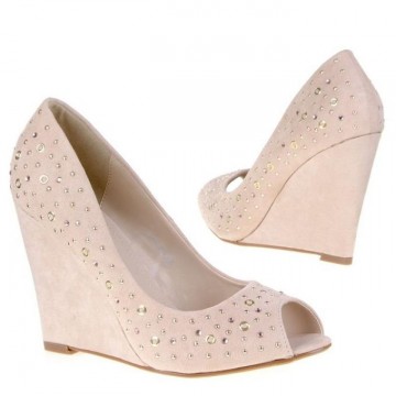 Peep toe dames pumps 10 cm sleehak studs strass beige roze