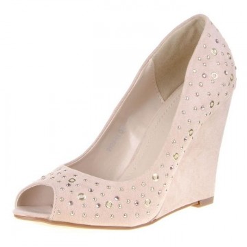 Peep toe dames pumps 10 cm sleehak studs strass beige roze