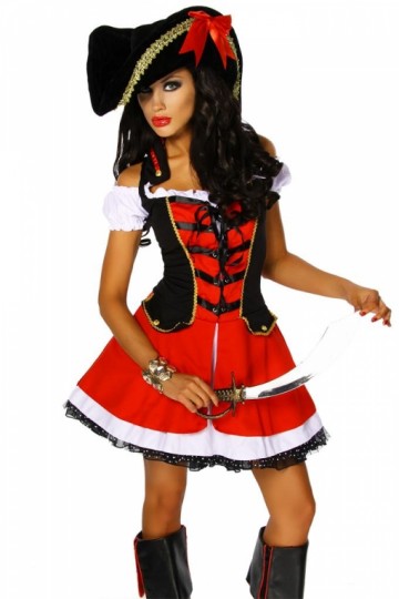 Piraten jurkje met hoed rood zwart