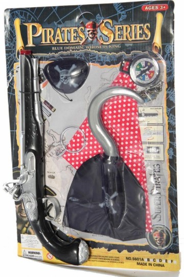 Piraten set pistool,ooglapje,oorring,handhaak en kompas