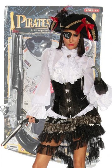 Piraten set pistool,ooglapje,oorring,handhaak en kompas