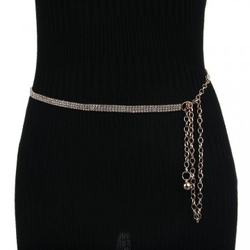 Ketting riem met 3 lijntjes strass goud