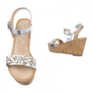 Sandalen sleehak strass zilver