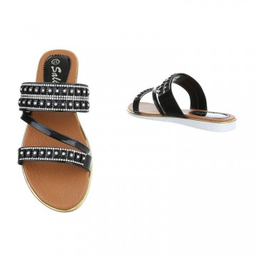 Sandalen slippers zwart strass