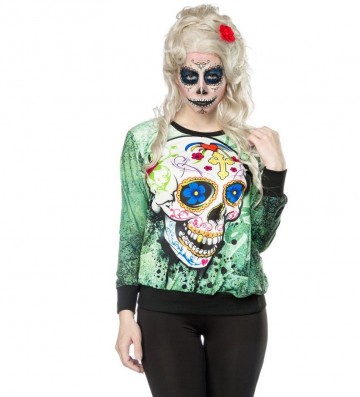 Schedel trui helloween groen xs m 0