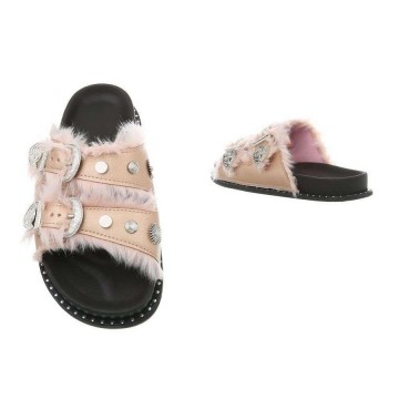 Slippers bont gespen champagne