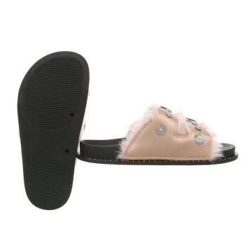 Slippers bont gespen champagne