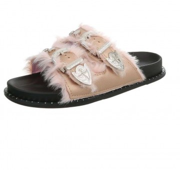 Slippers bont gespen champagne