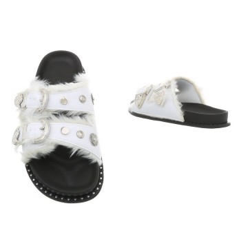 Slippers bont gespen wit