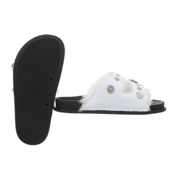 Slippers bont gespen wit