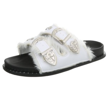 Slippers bont gespen wit