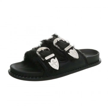 Slippers bont gespen zwart