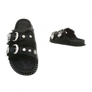 Slippers bont gespen zwart