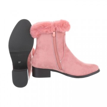 Suede enkellaarsjes bont rand roze