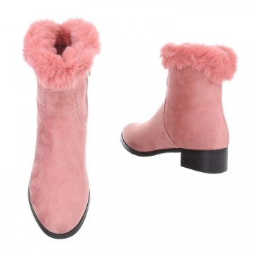Suede enkellaarsjes bont rand roze