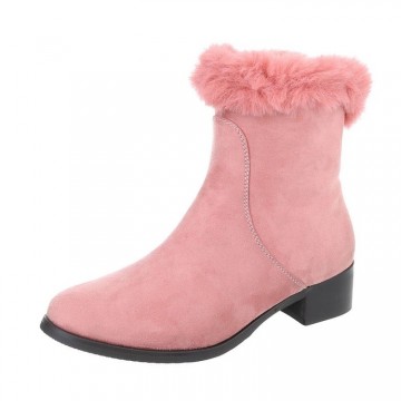 Suede enkellaarsjes bont rand roze