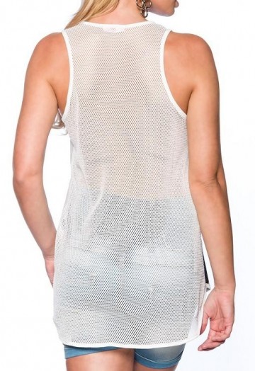 Tops dames transparant foto print strass wit