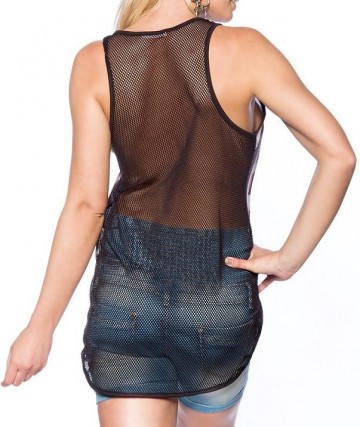 Tops dames transparant foto print strass zwart