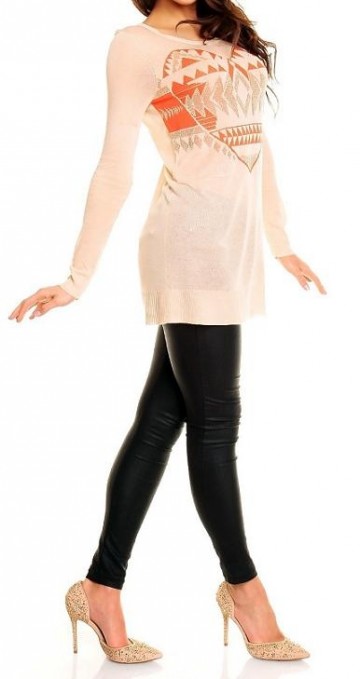 Trui dames met hartje glitter garen beige licht roze