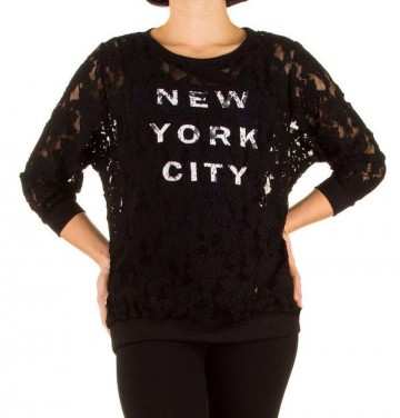 Trui van kant New York City tekst zwart
