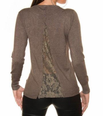 Trui strass London tekst kant cappuccino bruin Koucla