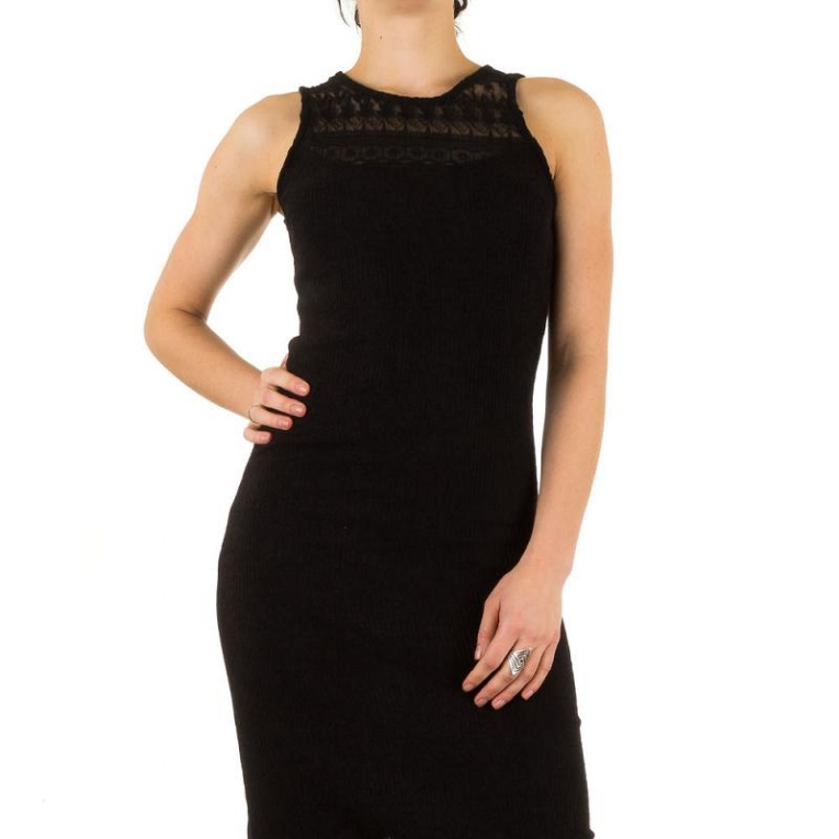 Spiksplinternieuw Lange jurk fijn gebreid met kant zwart - Jurken - Mini-jurken.nl XS-07