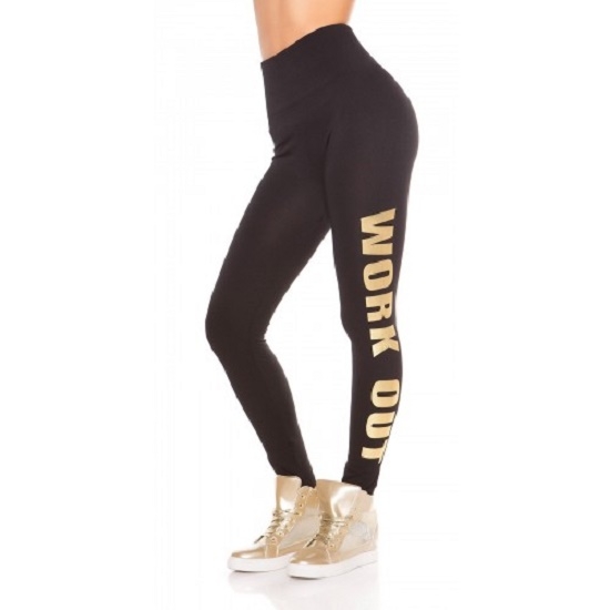 Legging work out tekst zwart-goud - Legging - Mini-jurken.nl