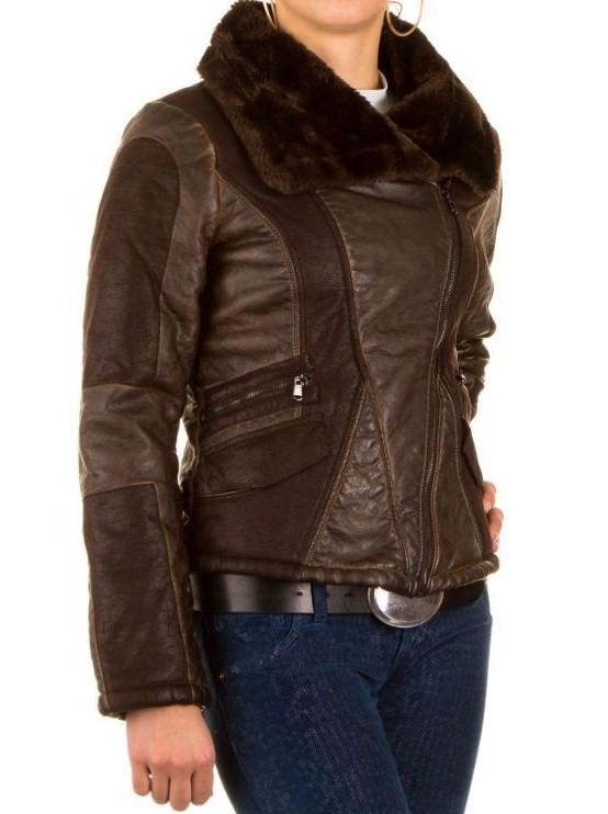 Leren dames jas biker jack bont bruin XS - Jassen en - Mini-jurken.nl