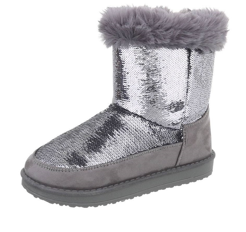 pailletten laarzen bont zilver grijs - Mini-jurken.nl