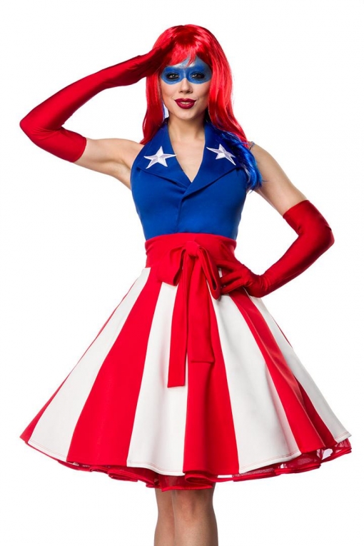 Miss America helden carnaval kostuum wit blauw - carnavals Mini-jurken.nl