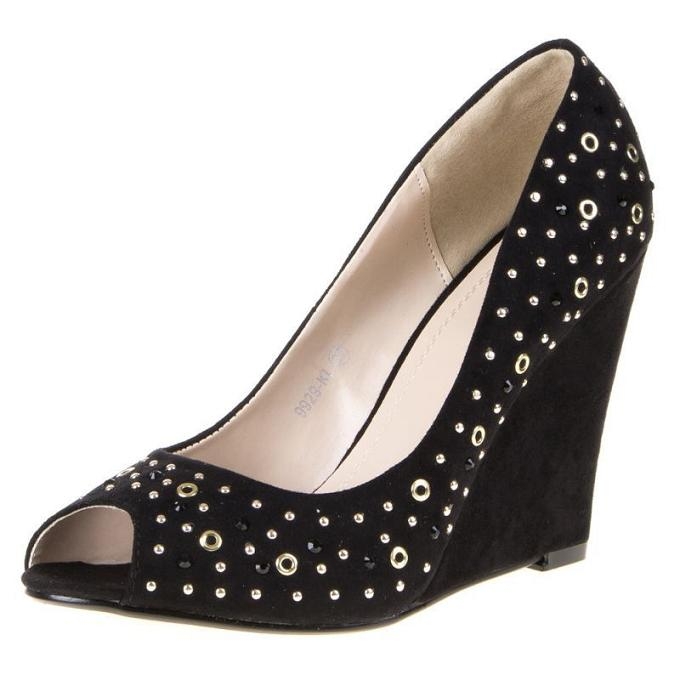 Peep toe dames pumps 10 cm sleehak studs strass zwart - Pumps Mini-jurken.nl