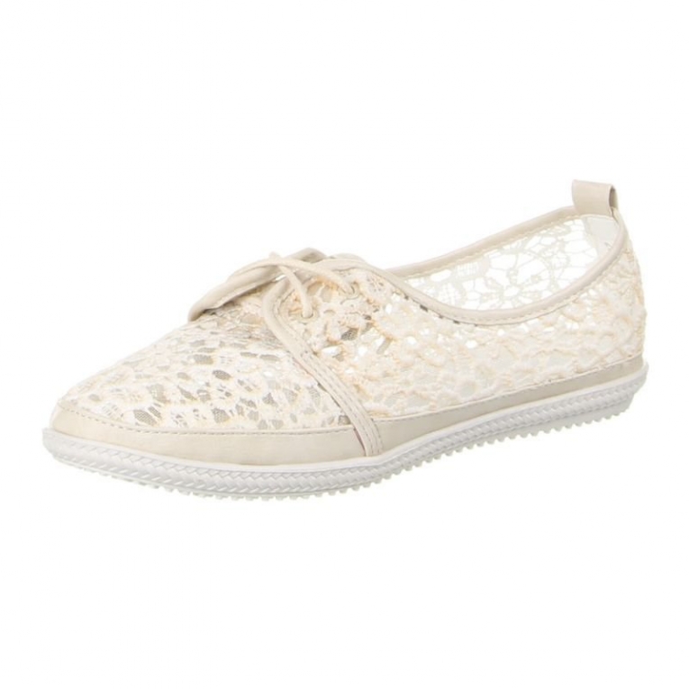 Linnen sneakers kant look beige Sneakers - Mini-jurken.nl